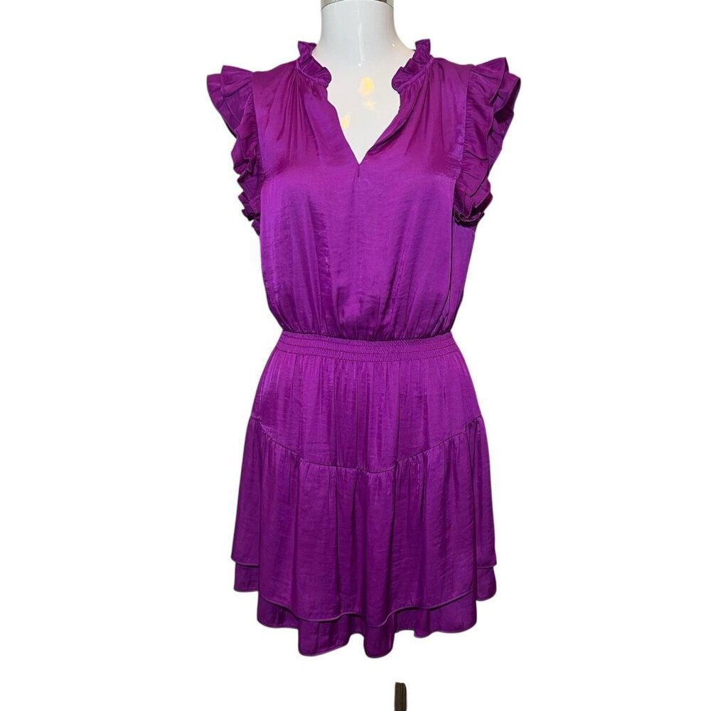 Steve Madden Prairie Dreams Mini Dress XS Satin Purple Casual Party Cocktail - Picture 2 of 11